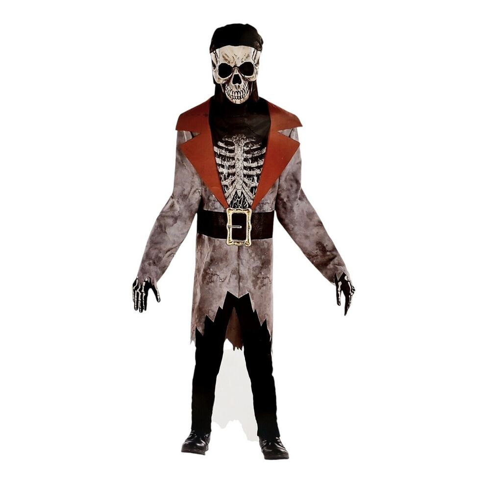 Skeleton Pirate Costume CHILD Sz XL 14-16 Illusion 9 INCHES TALLER Halloween NEW